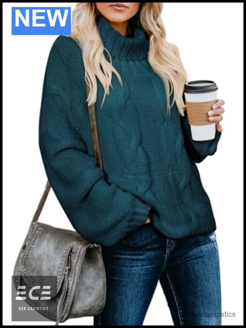 Turtleneck Cable Knit Chunky Pullover Sweater